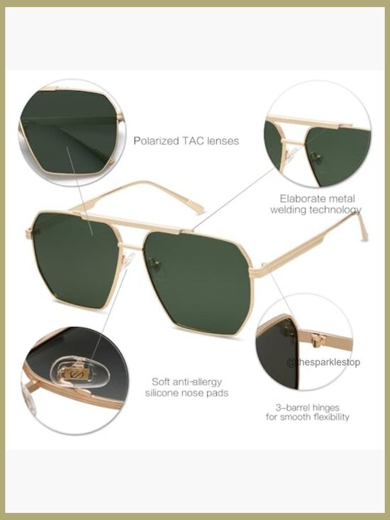 Retro Oversized Square Polarized Sunglasses Vintage Metal Frame main image 4
